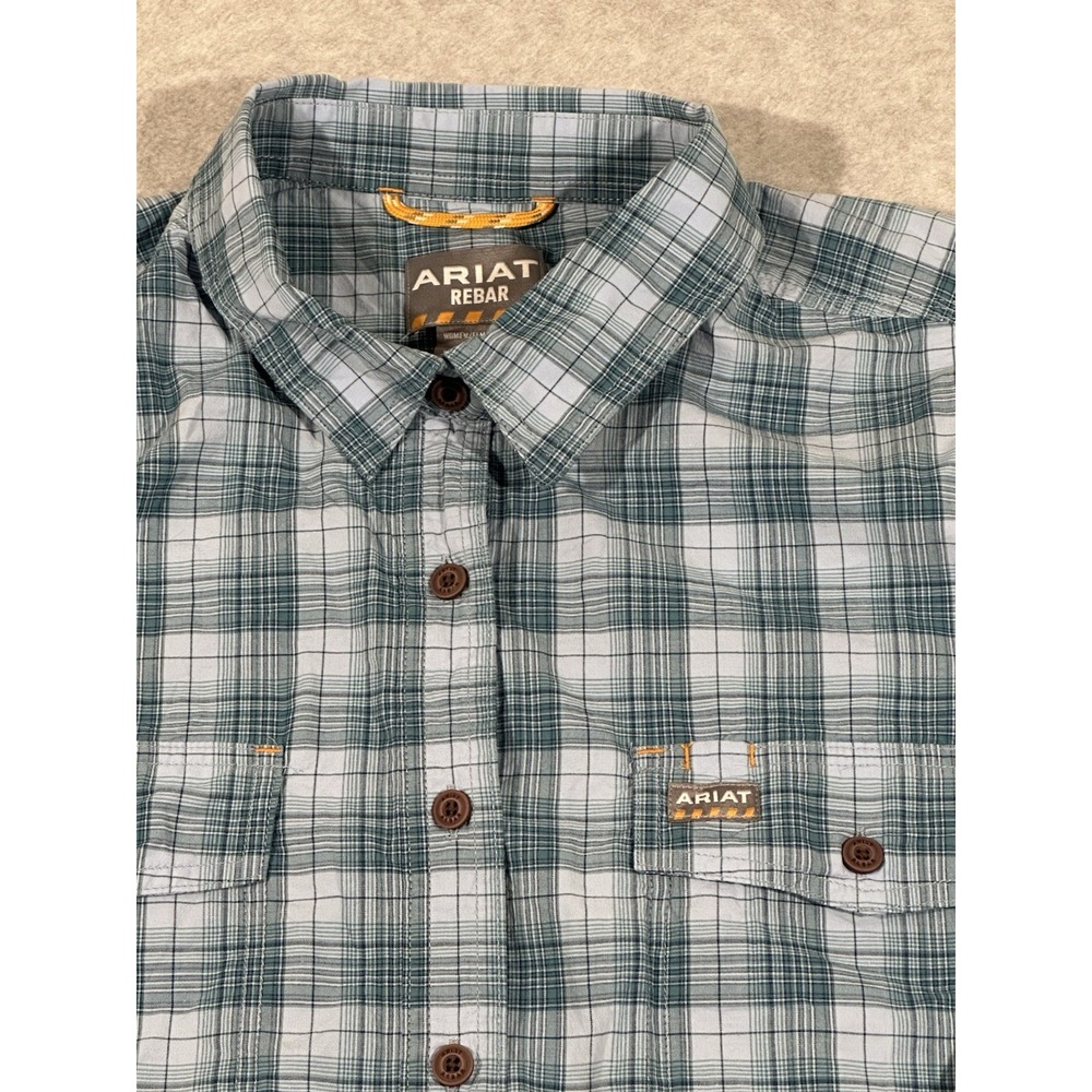 Ariat Women's Size XXLarge Plaid Rebar  Blue Plaid Long‎ Sleeve Roll Tab